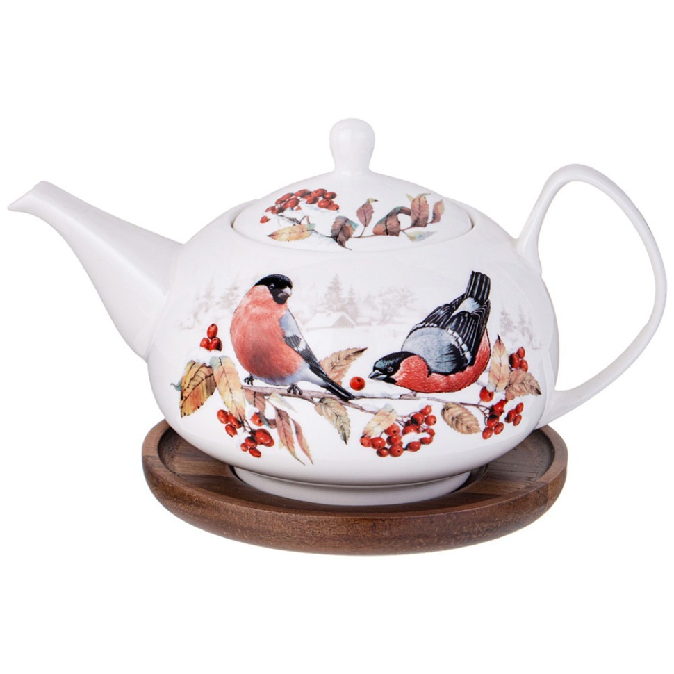 Фото Чайник lefard лесная сказка снегири  930 мл на дерев. подставке (85-2023)  - интернет-магазин МегаТерем в Москве