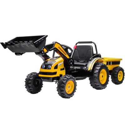 Детский электромобиль трактор с ковшом и прицепом (желтый, 2WD, EVA) (HL389-LUX-YELLOW-TRAILER)