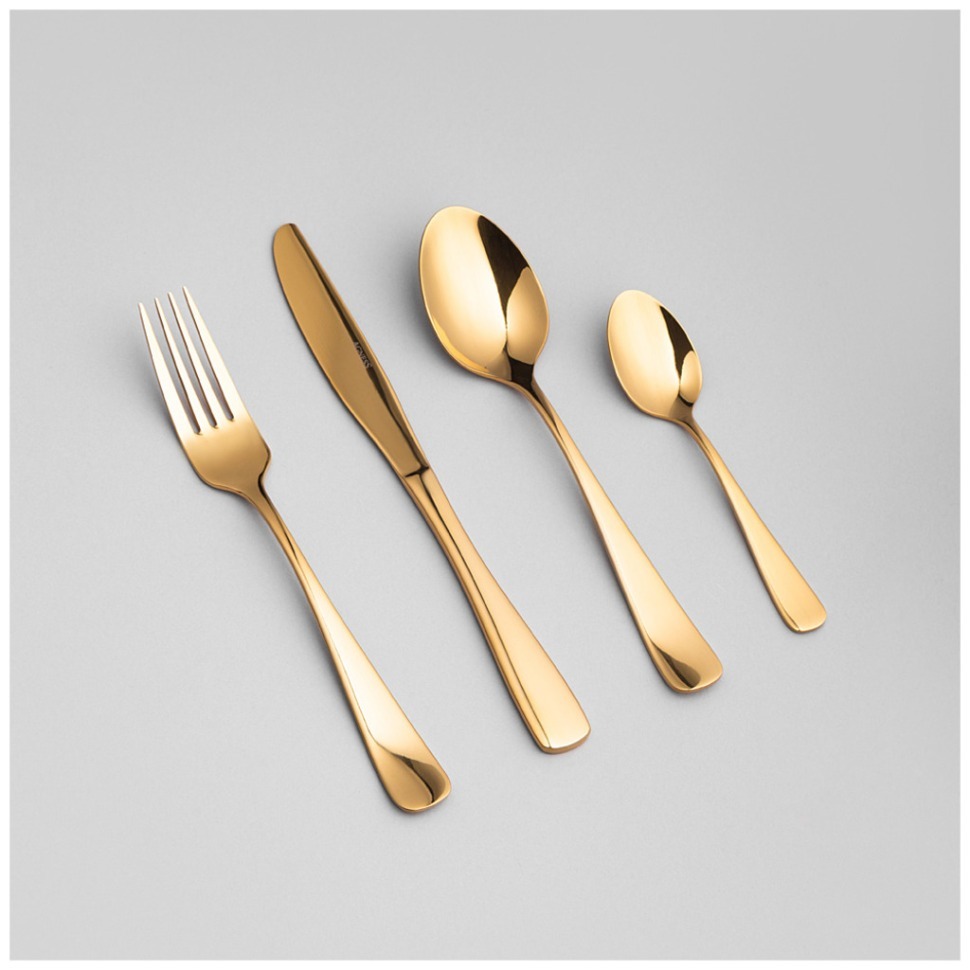Фото Набор столовых приборов soldi agness 16 пр., сталь 18/10, пвд покрытие, цвет: золотой (1000-014)  - интернет-магазин МегаТерем в Москве