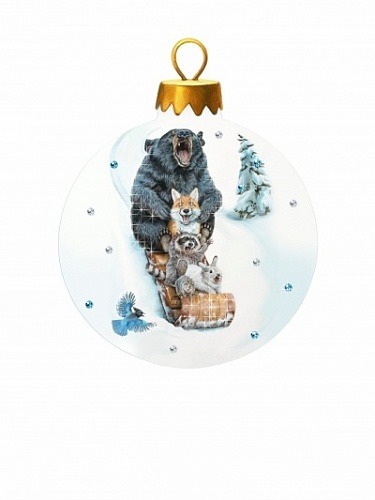 Фото Новогодний шар Веселье зверят с кристаллами Swarovski (3131) - интернет-магазин МегаТерем в Москве