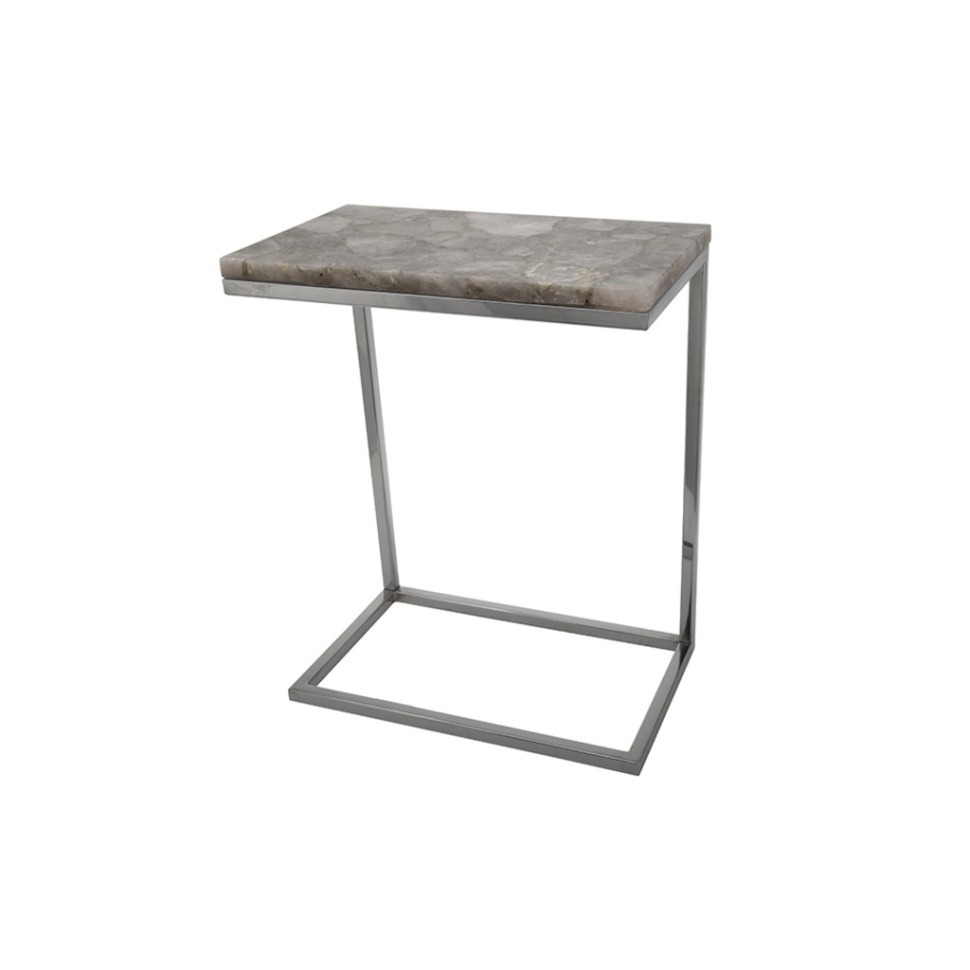 Фото Стол приставной E851, cерый кварц, сталь, Shiny Nickel/grey, ROOMERS FURNITURE - интернет-магазин МегаТерем в Москве