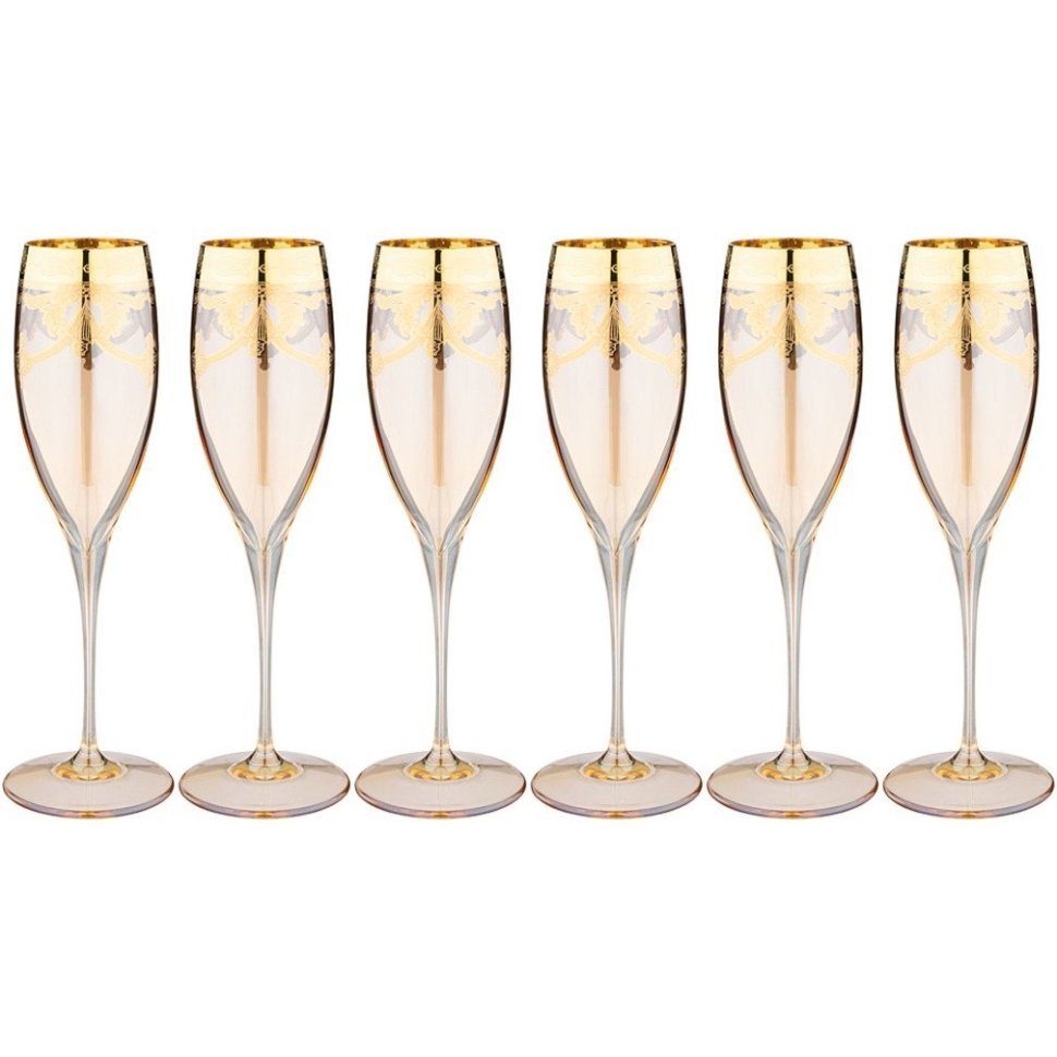 Фото Набор бокалов для шампанского из 6 штук 260мл amalfi ambra oro ART DECOR (326-085) - интернет-магазин МегаТерем в Москве