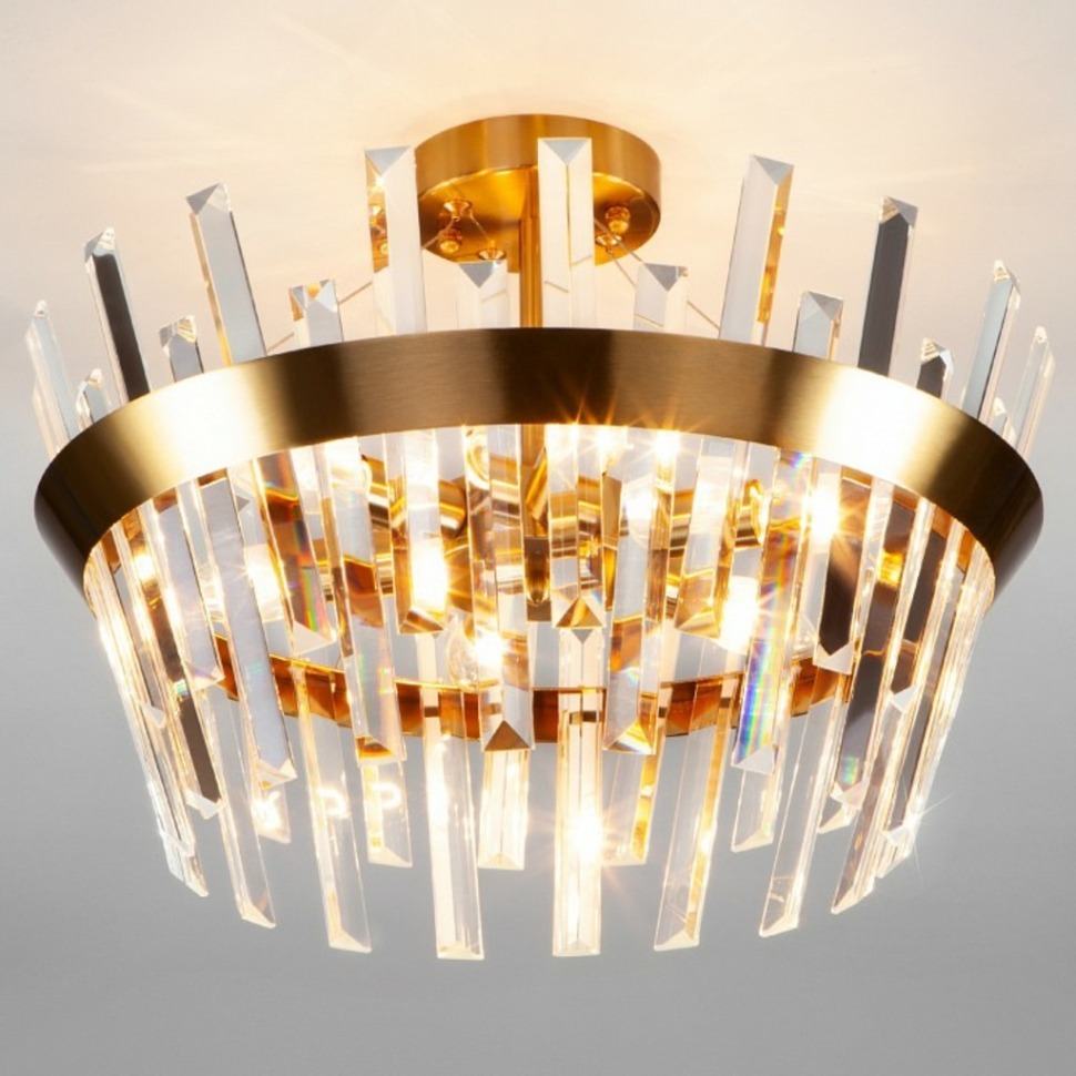 Фото Светильник на штанге Eurosvet Steccato 10111/5 золотая бронза / прозрачный хрусталь Strotskis EV_a047846 - интернет-магазин МегаТерем в Москве