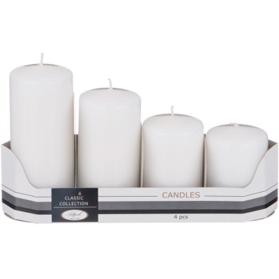 Набор свечей из 4 шт. 7/8/10/12*5 см. белый Adpal (348-594)