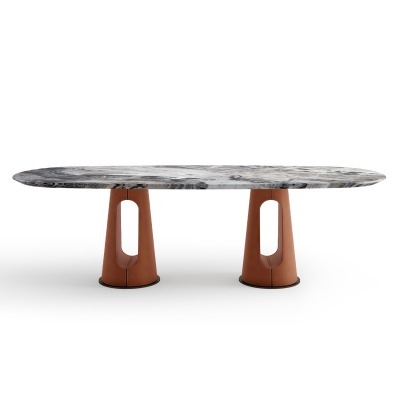 Стол обеденный, мрамор Venetian Brown, экокожа терракота 220*100*75см (TT-00013050)