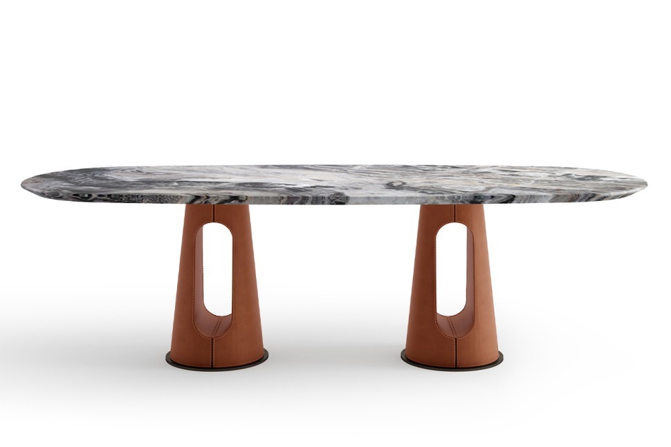 Фото Стол обеденный, мрамор Venetian Brown, экокожа терракота 220*100*75см (TT-00013050) - интернет-магазин МегаТерем в Москве