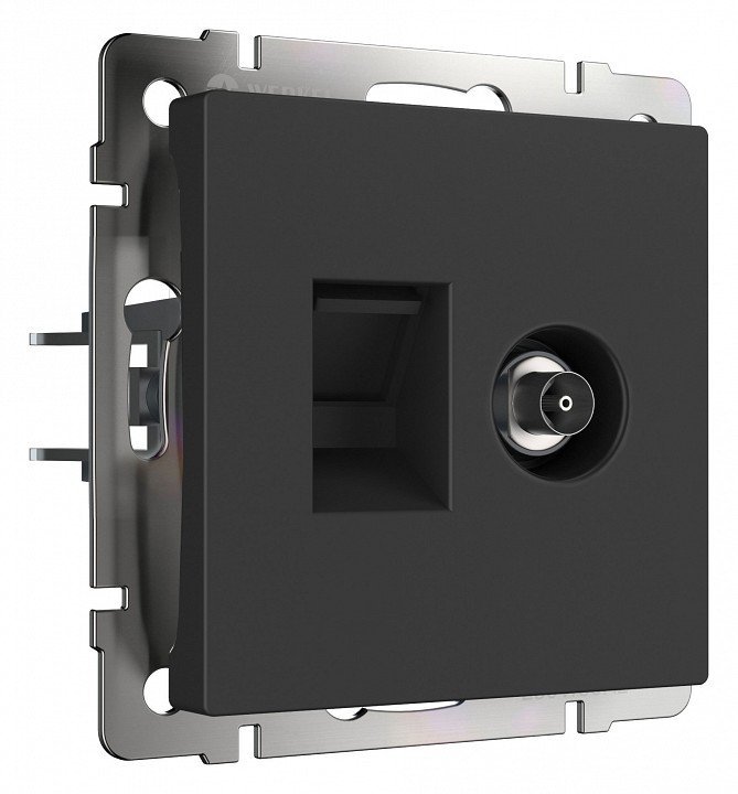 Фото ТВ-розетка и розетка Ethernet RJ-45 без рамки Werkel черный матовый W1181308 WRK_a056112 - интернет-магазин МегаТерем в Москве
