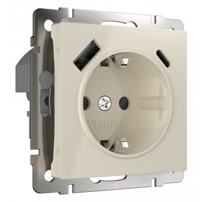 Розетка с заземлением и со шторками и 2хUSB, без рамки Werkel слоновая кость W1171703 WRK_a056273