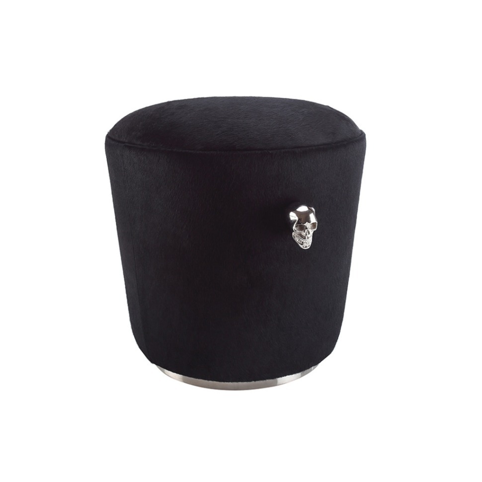 Фото Пуф D162, воловья шкура, Shiny Nickel/black, ROOMERS FURNITURE - интернет-магазин МегаТерем в Москве