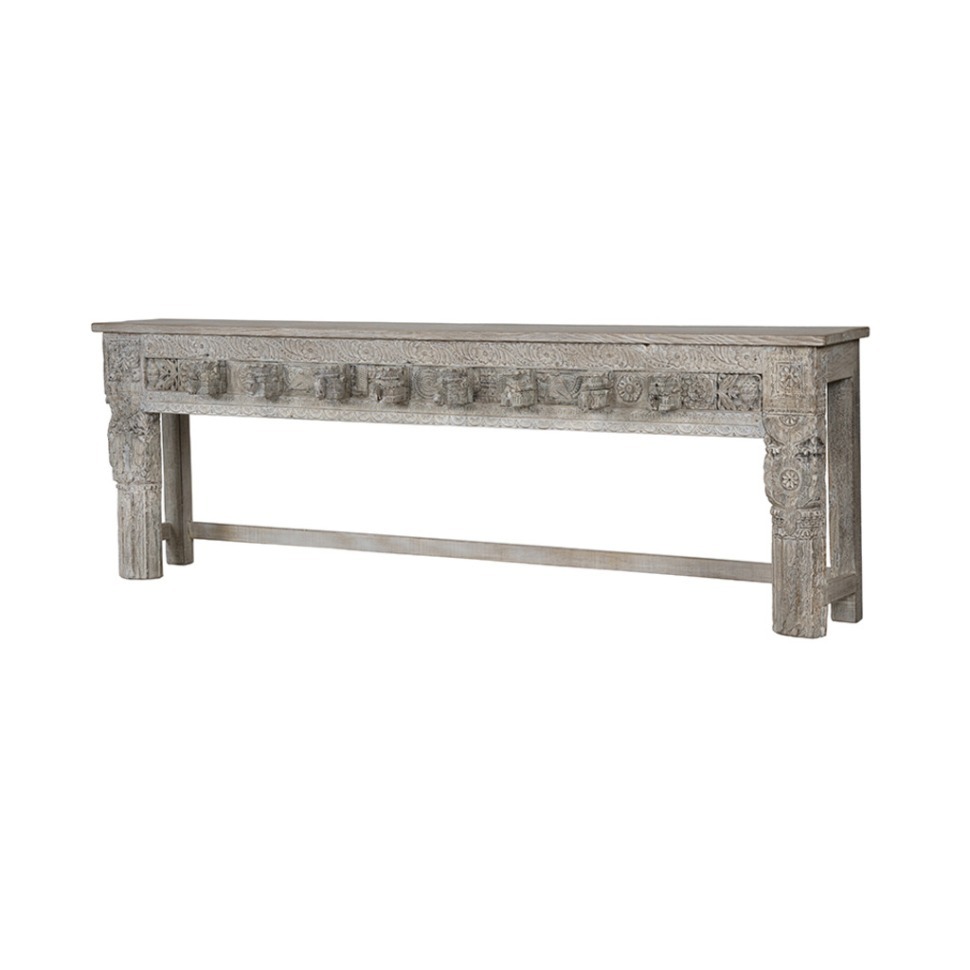 Фото Консоль XIX век, Индия PA14616-W, Тиковое дерево, bleached white, ROOMERS ANTIQUE - интернет-магазин МегаТерем в Москве