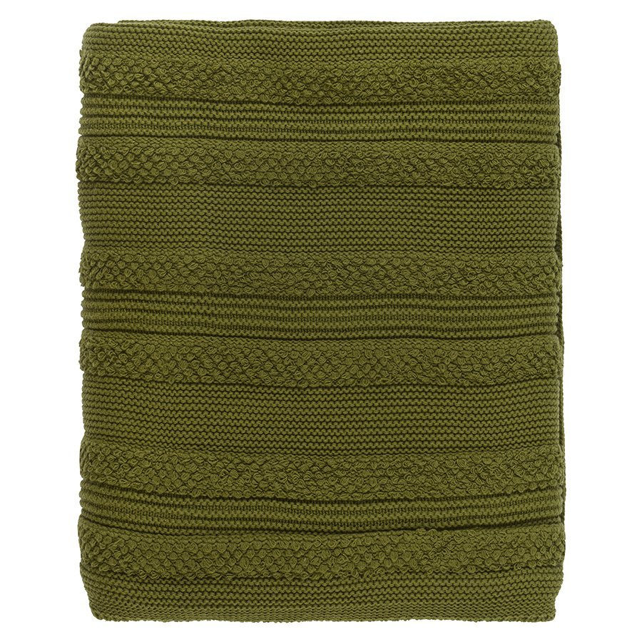 Фото Плед из хлопка с буклированной вязкой оливкового цвета из коллекции essential, 130х170 см (74541) - интернет-магазин МегаТерем в Москве
