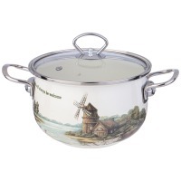 Кастрюля agness эмалированная со стеклянной крышкой серия "family house", 2,8 л диа. 20см (943-067) 
