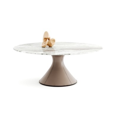 Стол обеденный, мрамор Volakas, экокожа бежевая d160*75см (TT-00013054)