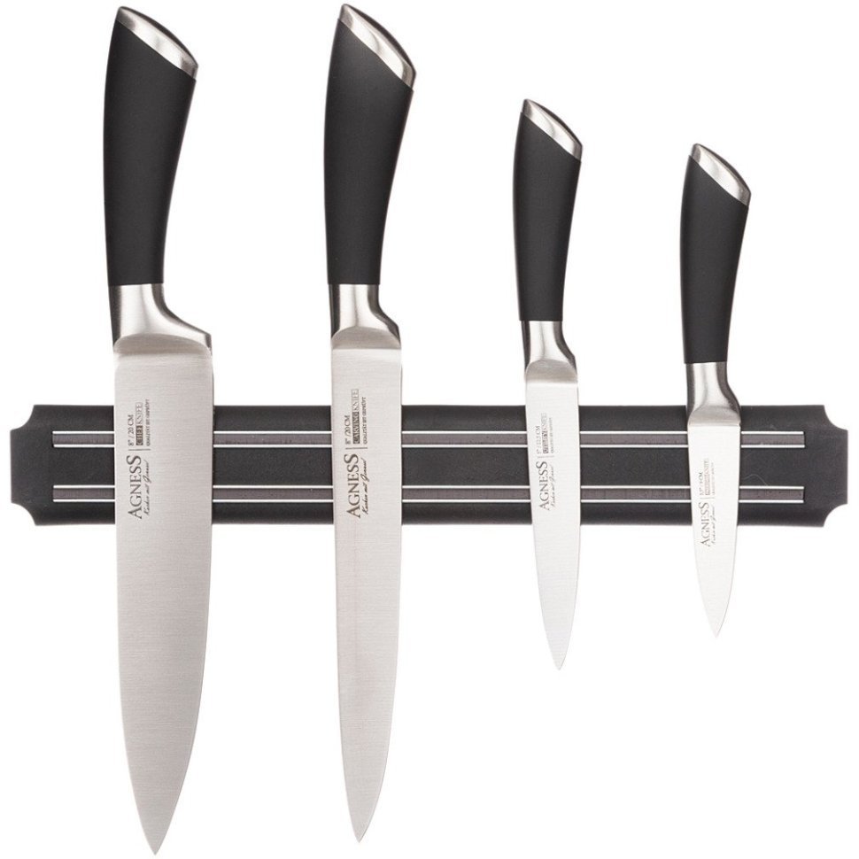 Фото Набор ножей agness 5 пр.с магнитным держателем и ручкой из нерж.стали (911-045)  - интернет-магазин МегаТерем в Москве