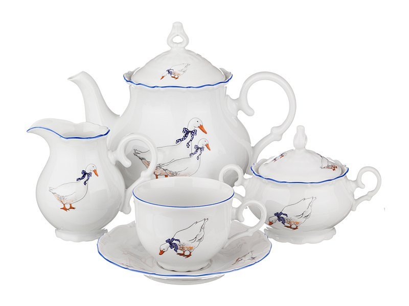 Фото Чайный сервиз на 6 персон 15 пр. гуси 1200/200/300/250 мл. высота=18/7/10/11 см. Moritz Zdekauer (D-655-031)  - интернет-магазин МегаТерем в Москве