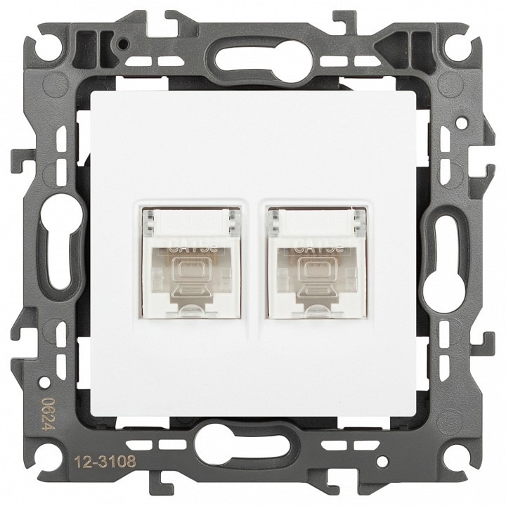 Фото Розетка двойная Ethernet RJ-45 без рамки Эра Эра 12 12-3108-01М ER_B0065686 - интернет-магазин МегаТерем в Москве