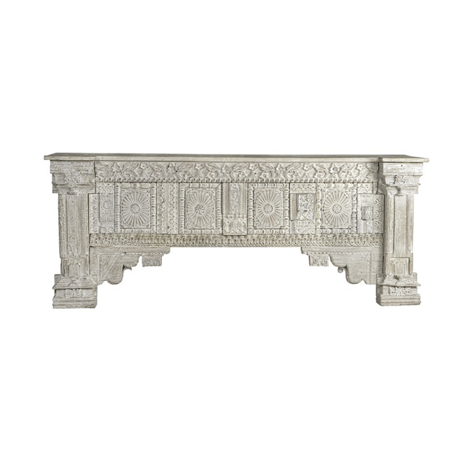 Фото Консоль XIX век, Индия PA14662-W, Тиковое дерево, bleached white, ROOMERS ANTIQUE - интернет-магазин МегаТерем в Москве
