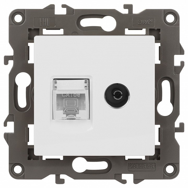 Фото ТВ-розетка и розетка Ethernet RJ-45 без рамки Эра Эра Elegance 14-3110-01 ER_B0034314 - интернет-магазин МегаТерем в Москве