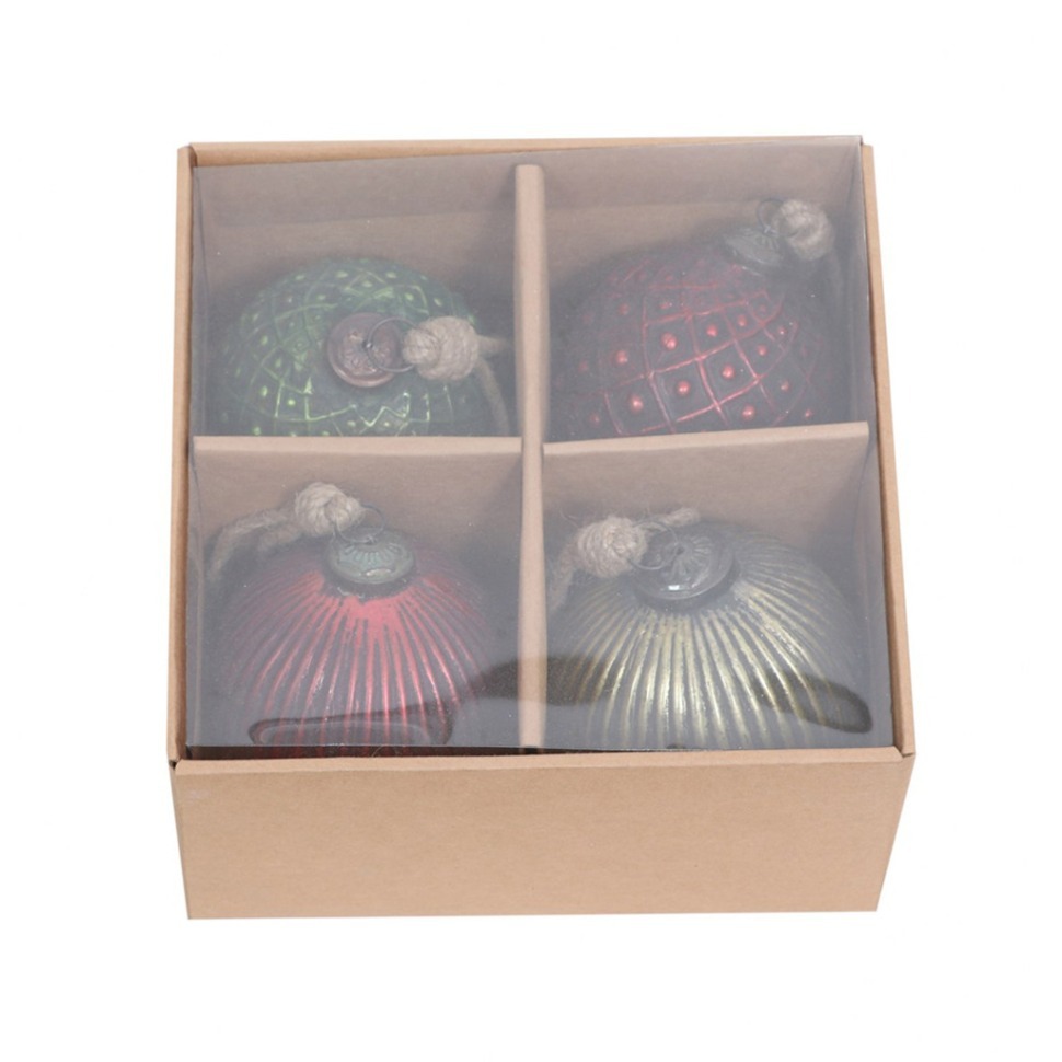 Фото Набор елочных игрушек из 4 штук HD842, 10, стекло, red/green/yellow, ROOMERS FURNITURE - интернет-магазин МегаТерем в Москве