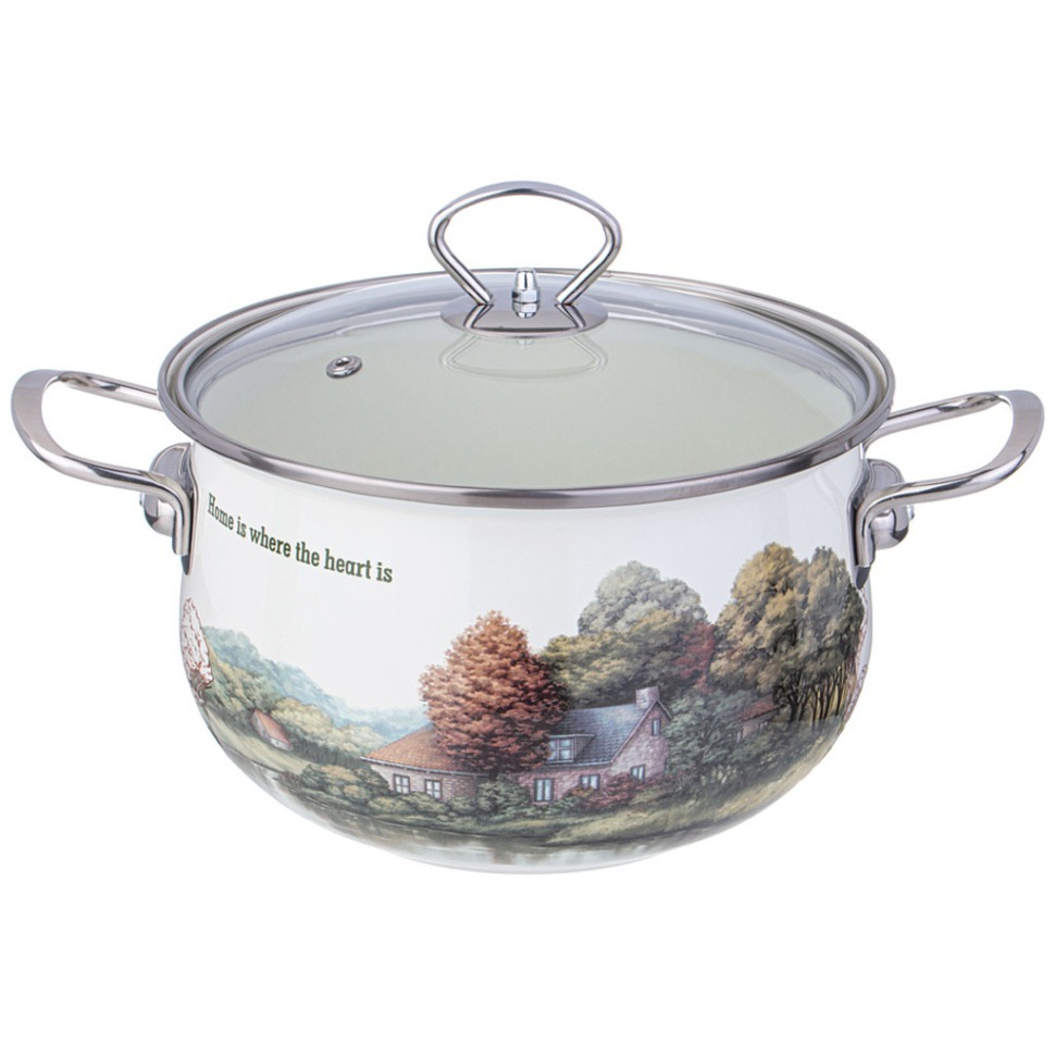 Фото Кастрюля agness эмалированная со стеклянной крышкой серия family house, 3,8 л диа. 22см (943-068)  - интернет-магазин МегаТерем в Москве