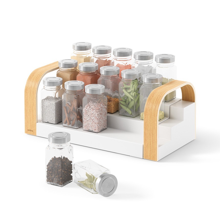 Фото Полка для специй трехъярусная раздвижная bellwood, белая/натуральное дерево (76812) - интернет-магазин МегаТерем в Москве