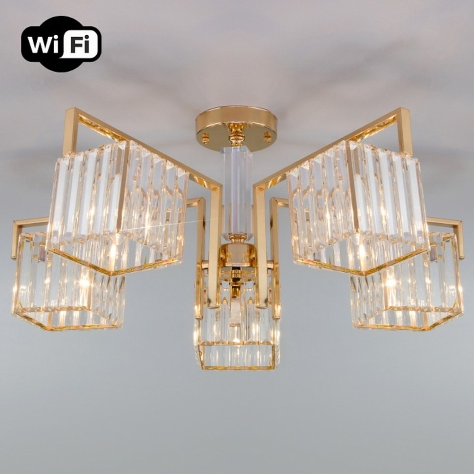 Фото Люстра на штанге Eurosvet April 10126/5 золото/прозрачный хрусталь Strotskis Smart EV_a054448 - интернет-магазин МегаТерем в Москве