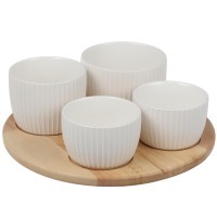 Менажница soft ripples, dual glazing, на деревянной подставке, 4 чаши (77704)