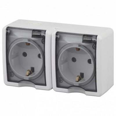 Розетка двойная с заземлением и со шторками, с крышкой Эра Эра Эксперт 11-2404-01 ER_B0020718