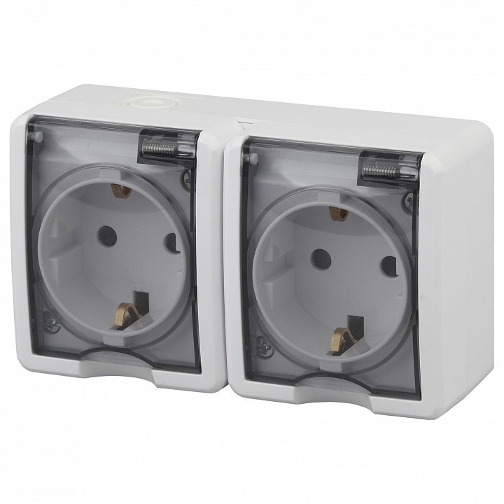 Фото Розетка двойная с заземлением и со шторками, с крышкой Эра Эра Эксперт 11-2404-01 ER_B0020718 - интернет-магазин МегаТерем в Москве