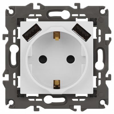 Розетка с заземлением и со шторкой и 2хUSB, без рамки Эра Эра Elegance 14-4109-01 ER_B0047867