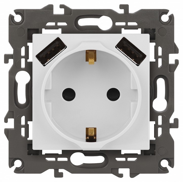 Фото Розетка с заземлением и со шторкой и 2хUSB, без рамки Эра Эра Elegance 14-4109-01 ER_B0047867 - интернет-магазин МегаТерем в Москве