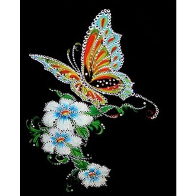 Картина Бабочка и белые цветы с кристаллами Swarovski (1320)