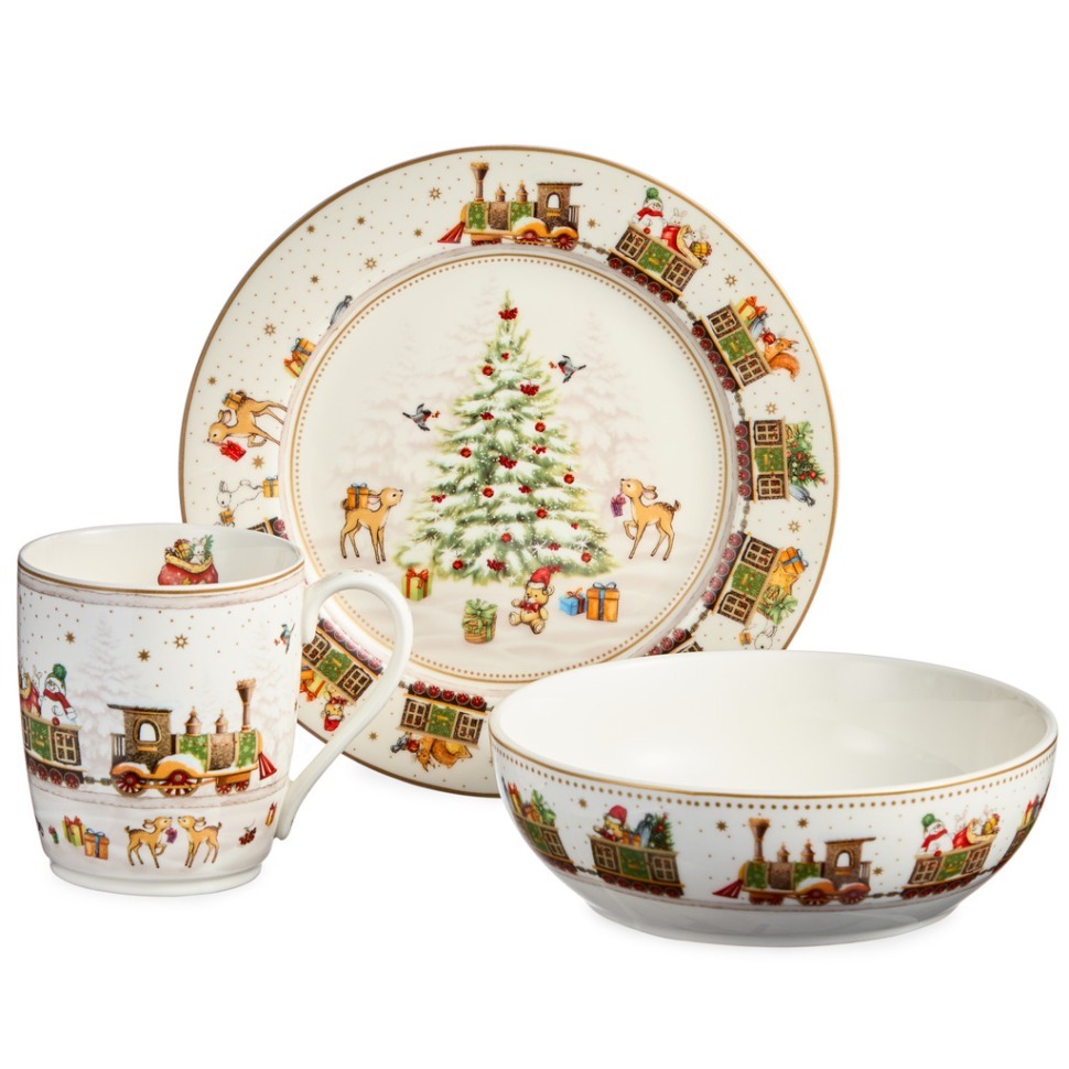 Фото Набор посуды lefard c новым годом 3 пр.: салатник 800 мл, тарелка 19 см, кружка 400 мл (85-2086)  - интернет-магазин МегаТерем в Москве