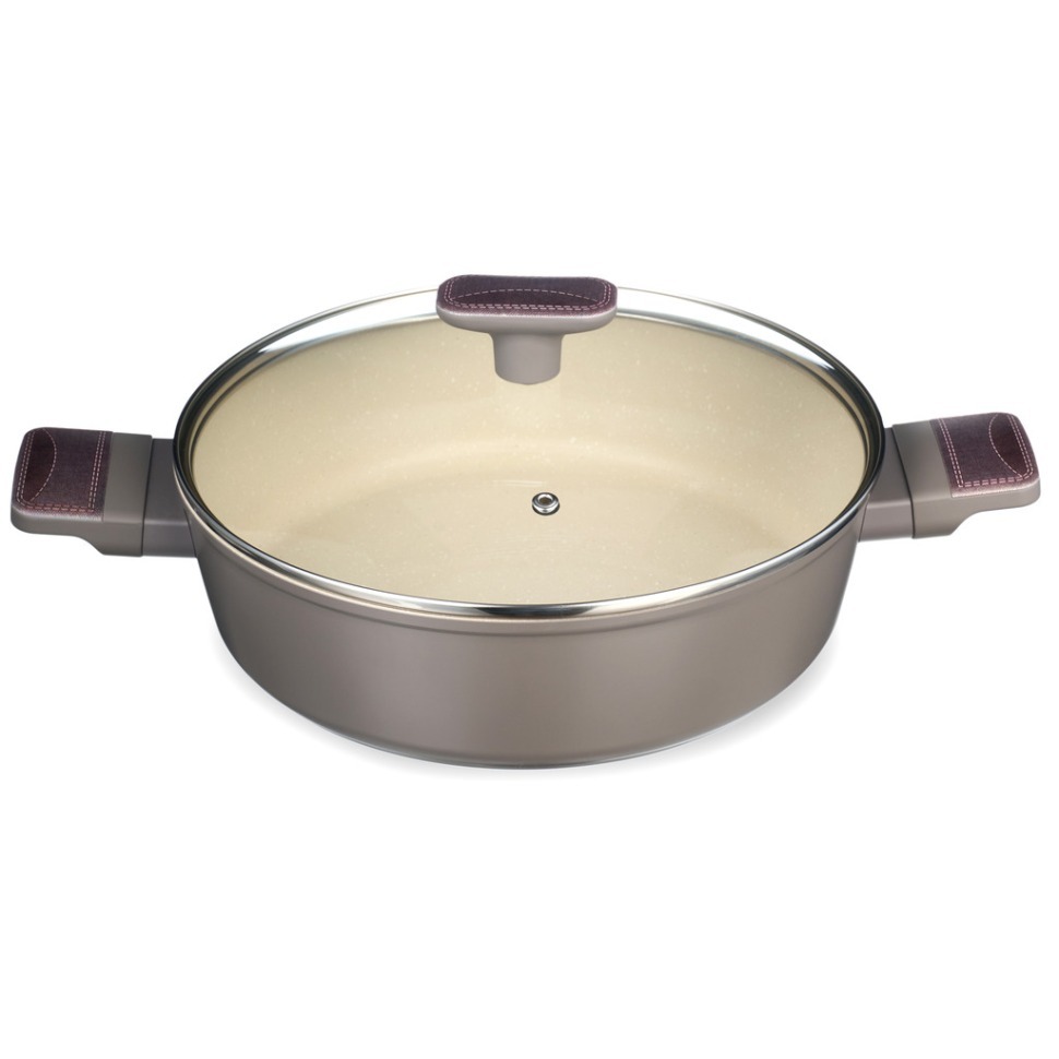 Фото Сотейник со стекл. крышкой и антипригарным покрытием pfluon marble, 26*7,5 см Agness (902-105) - интернет-магазин МегаТерем в Москве