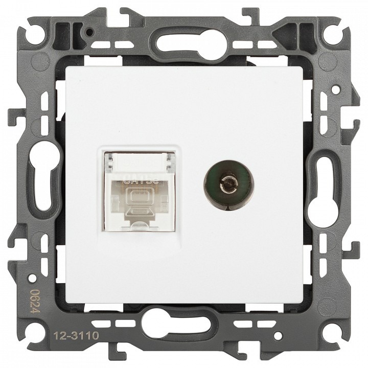 Фото ТВ-розетка и розетка Ethernet RJ-45 без рамки Эра Эра 12 12-3110-01М ER_B0065691 - интернет-магазин МегаТерем в Москве