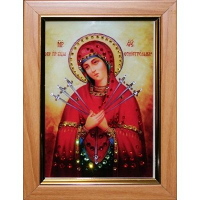 Икона Божией Матери Семистрельная малая с кристаллами Swarovski (1475)
