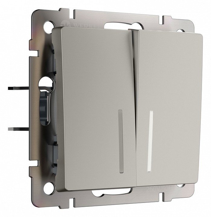 Фото Выключатель проходной двухклавишный с подсветкой без рамки Werkel дымчатый W1222104 WRK_a069459 - интернет-магазин МегаТерем в Москве