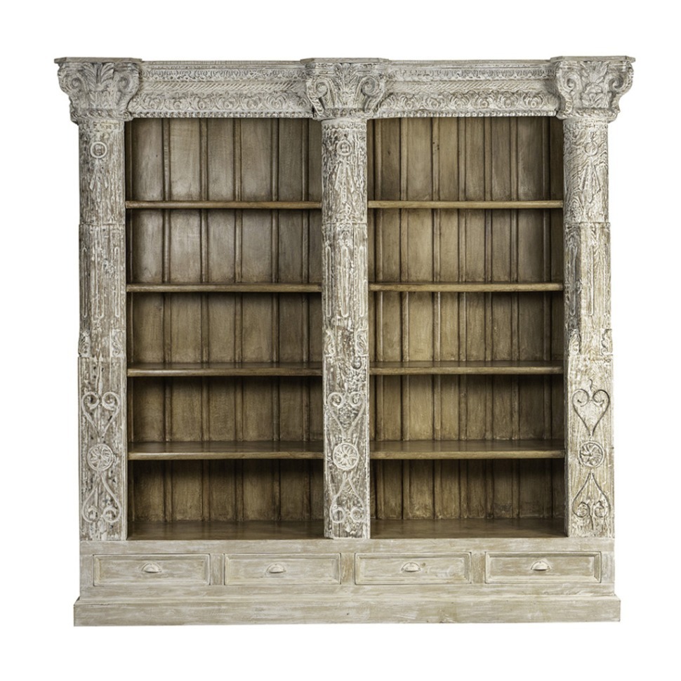 Фото Стеллаж XIX век, Индия PA14207-W, манго, тик, bleached white/brown, ROOMERS ANTIQUE - интернет-магазин МегаТерем в Москве