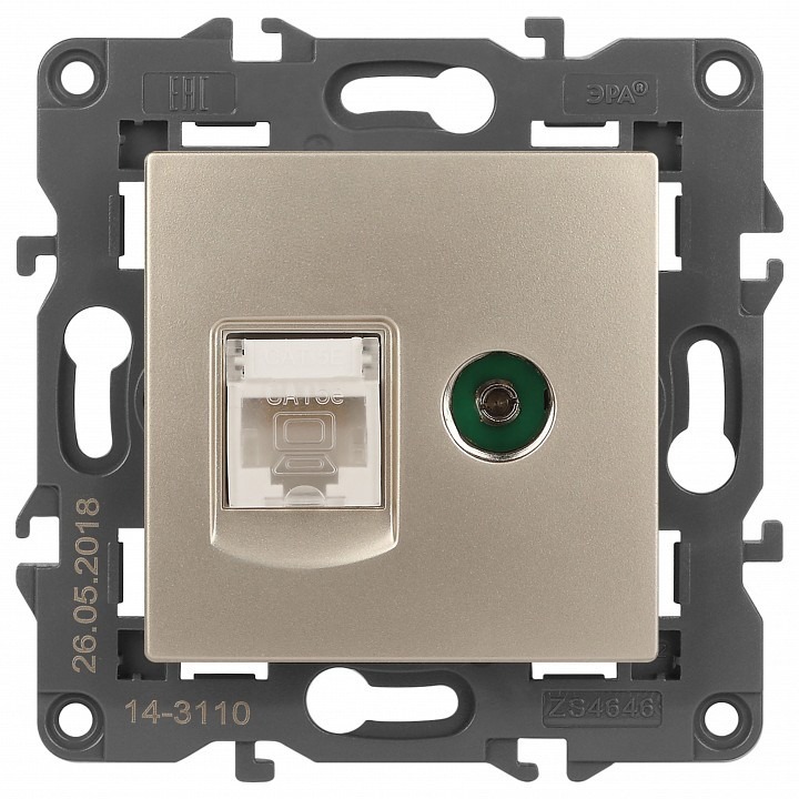 Фото ТВ-розетка и розетка Ethernet RJ-45 без рамки Эра Эра Elegance 14-3110-04 ER_B0034317 - интернет-магазин МегаТерем в Москве