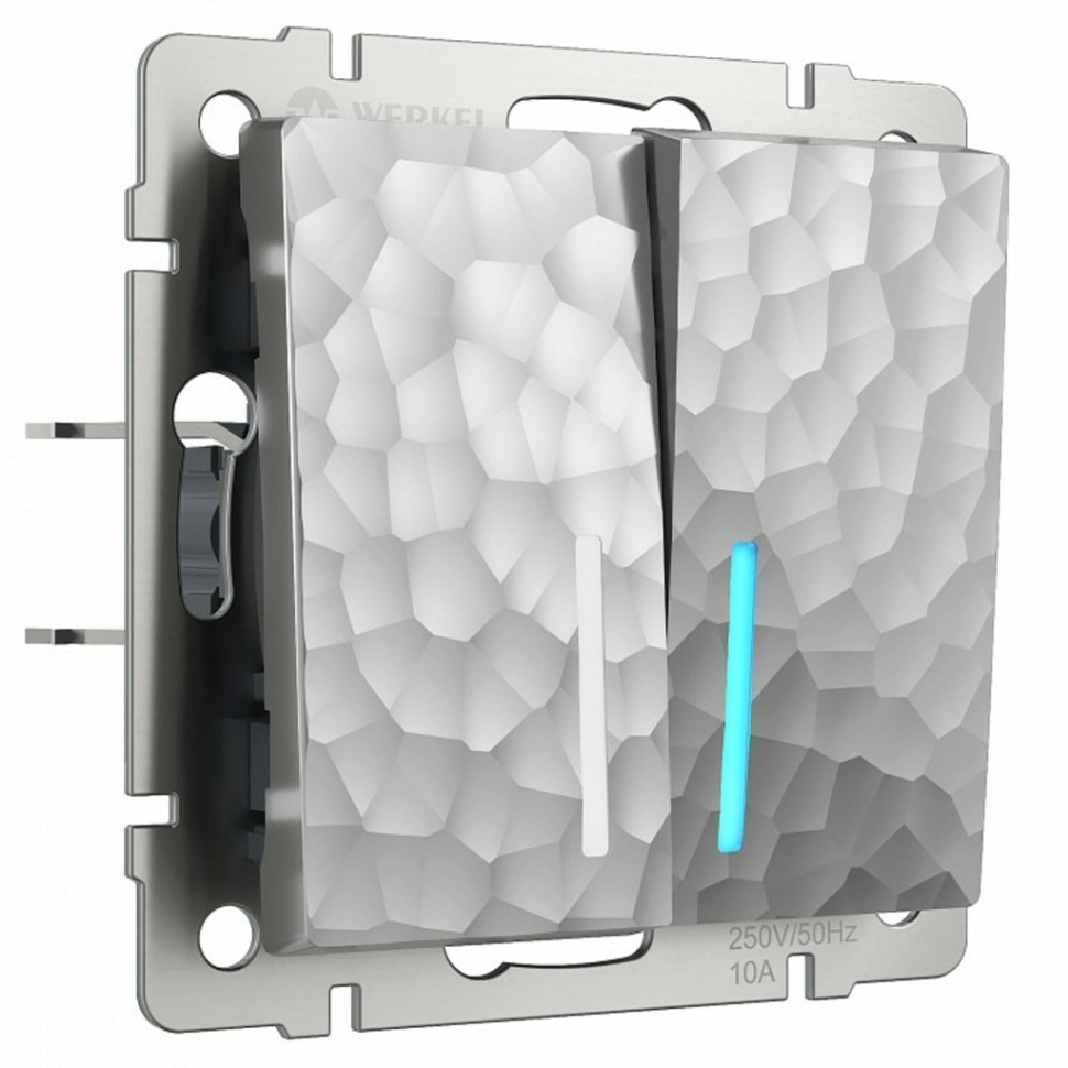 Фото Выключатель двухклавишный с подсветкой без рамки Werkel Hammer серебряный W1220106 WRK_a052087 - интернет-магазин МегаТерем в Москве