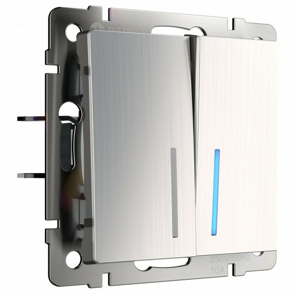 Фото Выключатель двухклавишный с подсветкой без рамки Werkel глянцевый никель W1120102 WRK_a051094 - интернет-магазин МегаТерем в Москве