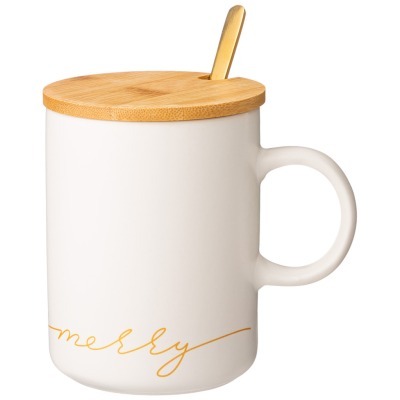 Кружка белая 380 мл с крышкой и ложкой в подарочной упаковке Lefard (756-420)