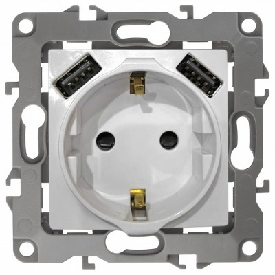 Розетка с заземлением и со шторкой и 2хUSB, без рамки Эра Эра Elegance 14-4109-04 ER_B0047870