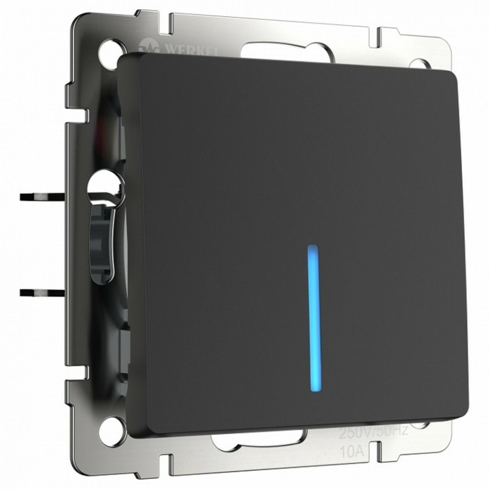 Фото Выключатель одноклавишный с подсветкой без рамки Werkel черный матовый W1110108 WRK_a051599 - интернет-магазин МегаТерем в Москве