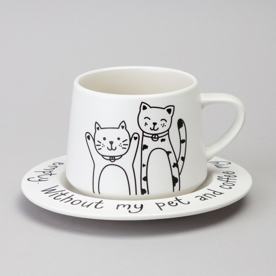 Фото Чайный набор lefard на 1 персону коты цвет белый (756-474)  - интернет-магазин МегаТерем в Москве