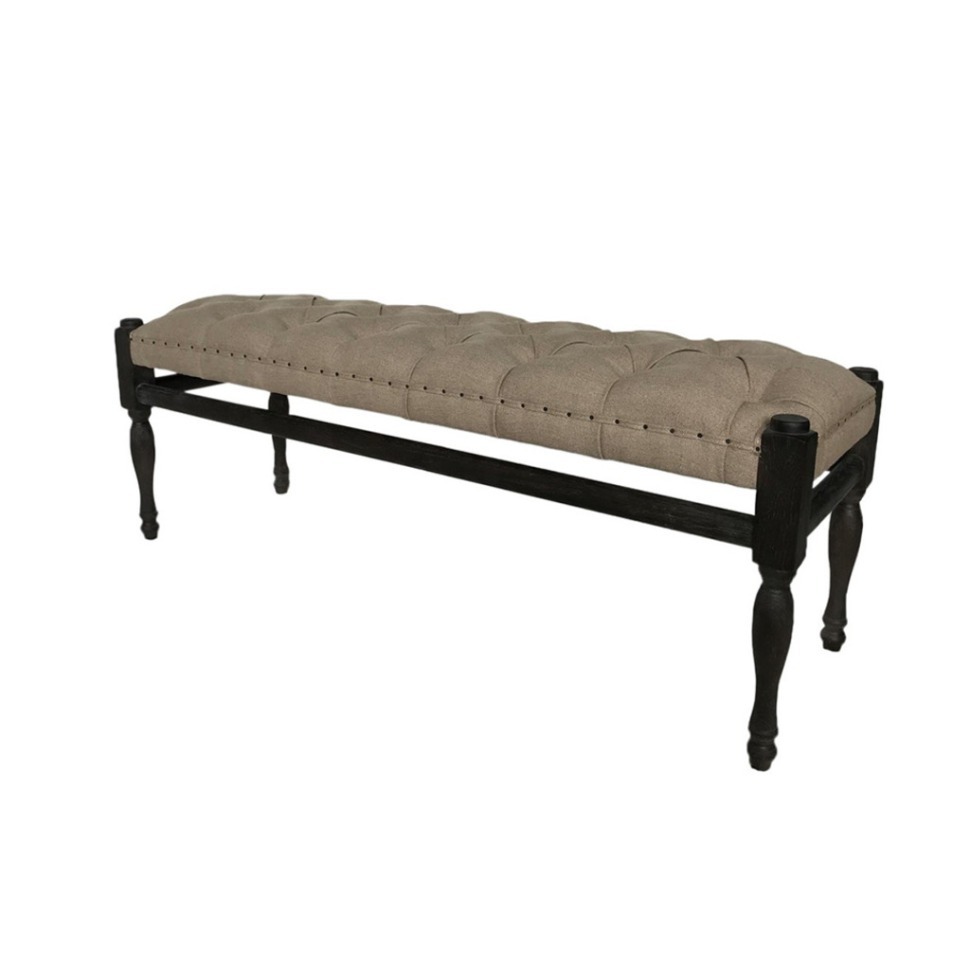 Фото Скамья CH-365NF, каркас массив дуба, обивка лен, Cream, ROOMERS FURNITURE - интернет-магазин МегаТерем в Москве