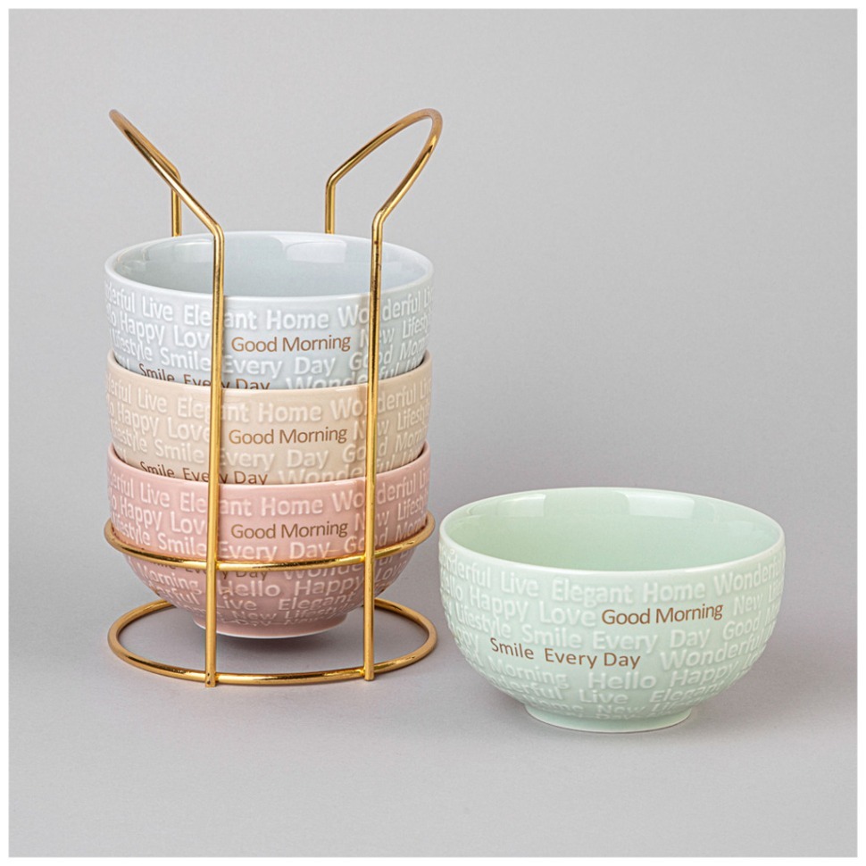 Фото Набор салатников lefard good morning на металл. подставке 4 шт. 11.5*6 см 330 мл микс цветов (42-534)  - интернет-магазин МегаТерем в Москве