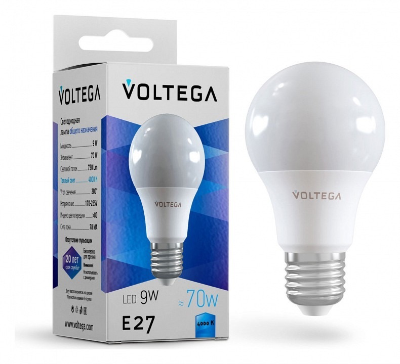 Фото Лампа светодиодная Voltega General purpose bulb 9W E27 9Вт 4000K 8443 VLG_8443 - интернет-магазин МегаТерем в Москве