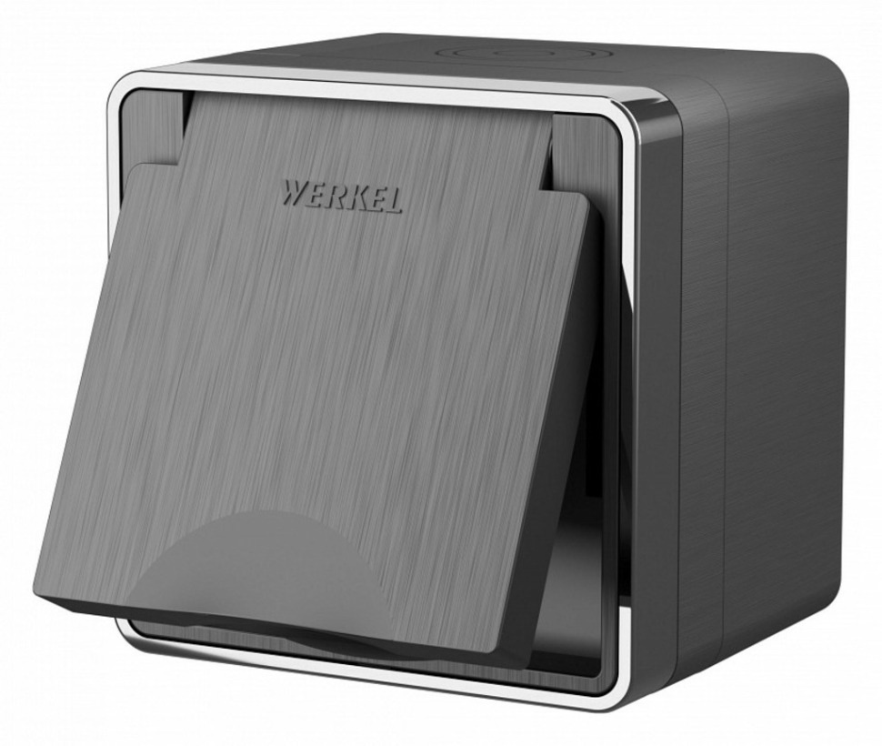 Фото Розетка влагозащищенная с заземлением и со шторками с крышкой Werkel Gallant (графит рифленый) W5071204 WRK_a051334 - интернет-магазин МегаТерем в Москве