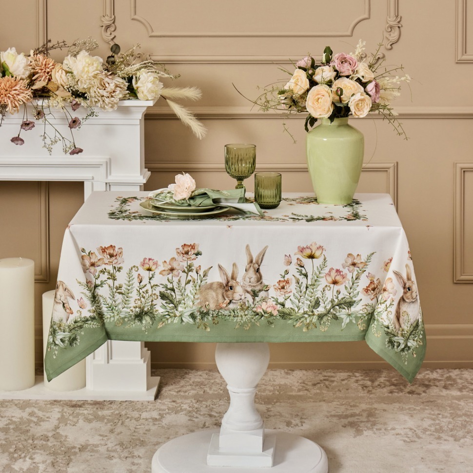 Фото Скатерть sense кролики и маки 110х145см ,зеленый, твил100% хлопок с пропиткой Lefard (850-753-20) - интернет-магазин МегаТерем в Москве
